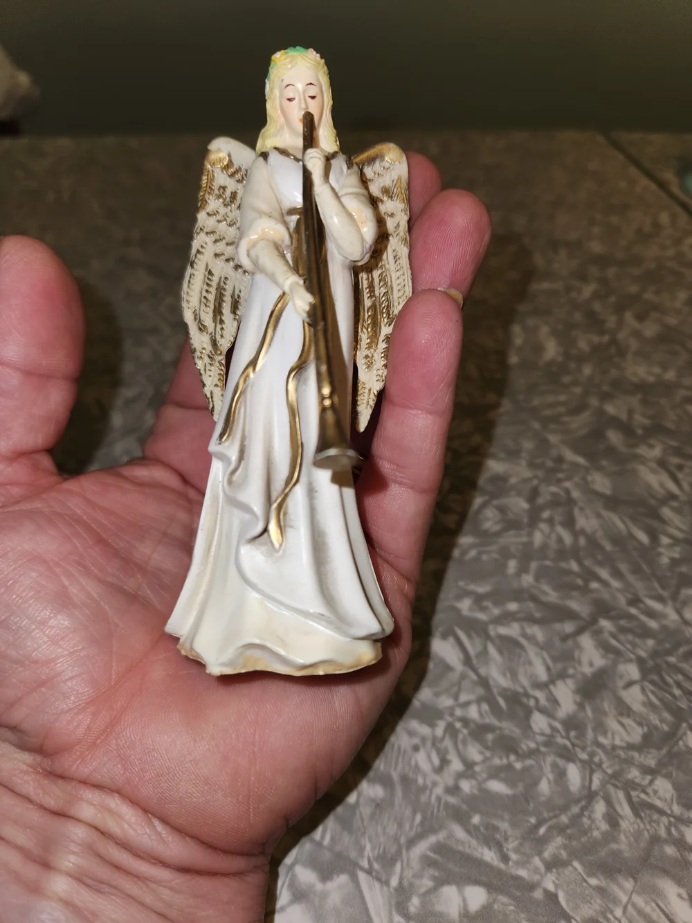 Enesco White and Gold Angel Ornament with Trumpet